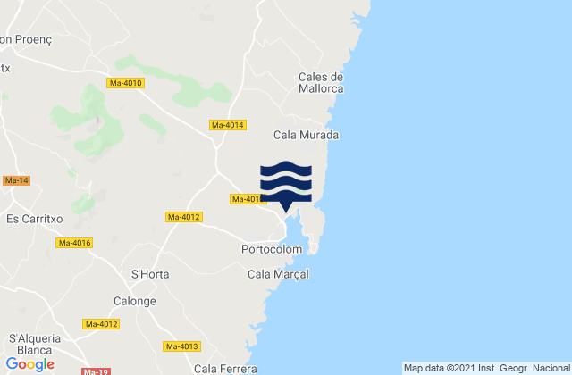 Mappa delle maree di Felanitx, Spain