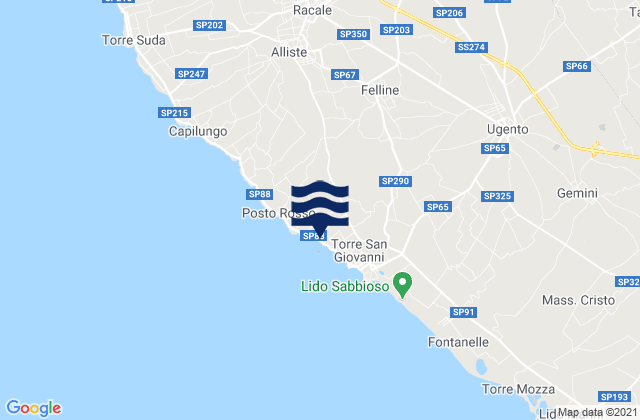 Mappa delle maree di Felline, Italy