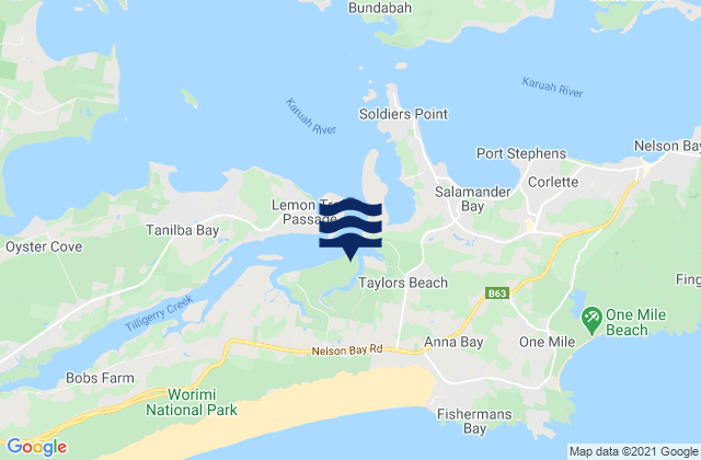 Mappa delle maree di Fenninghams Island, Australia