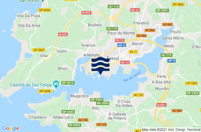 Mappa delle maree di Ferrol, Spain