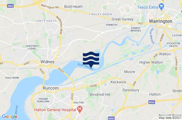Mappa delle maree di Fiddlers Ferry, United Kingdom