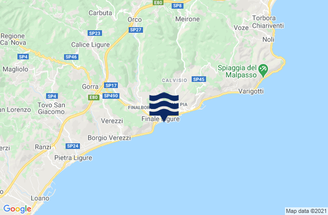 Mappa delle maree di Finale Ligure, Italy