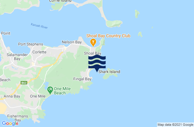 Mappa delle maree di Fingal Bay, Australia