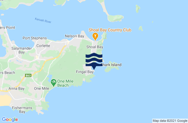 Mappa delle maree di Fingal Bay, Australia