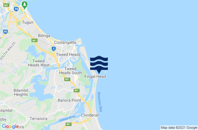 Mappa delle maree di Fingal Head, Australia