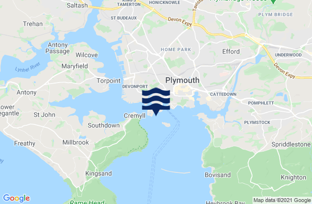 Mappa delle maree di Firestone Bay, United Kingdom