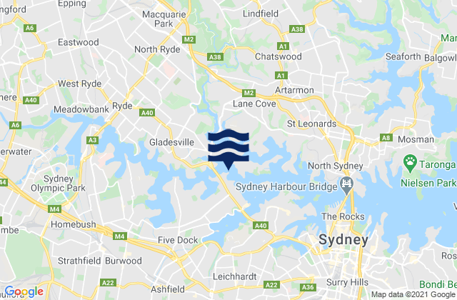 Mappa delle maree di Five Dock Bay, Australia