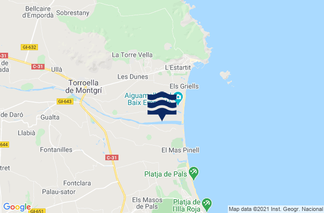 Mappa delle maree di Fontanilles, Spain