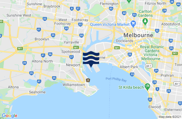 Mappa delle maree di Footscray, Australia