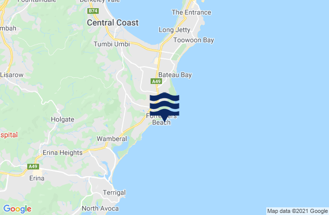 Mappa delle maree di Forresters Beach, Australia