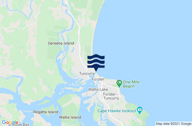 Mappa delle maree di Forster Beach, Australia