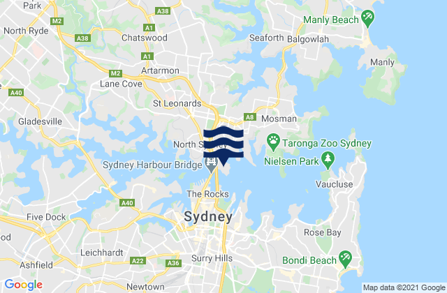 Mappa delle maree di Fort Denison, Australia
