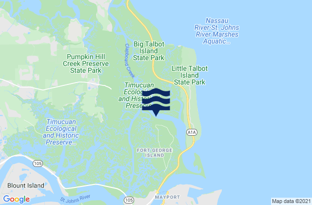 Mappa delle maree di Fort George Island (Fort George River), United States