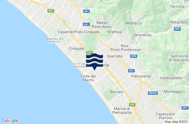 Mappa delle maree di Forte dei Marmi, Italy