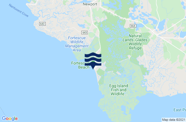 Mappa delle maree di Fortescue Beach, United States