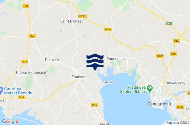 Mappa delle maree di Fouesnant, France