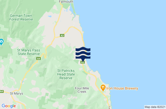Mappa delle maree di Four Mile Creek Beach, Australia