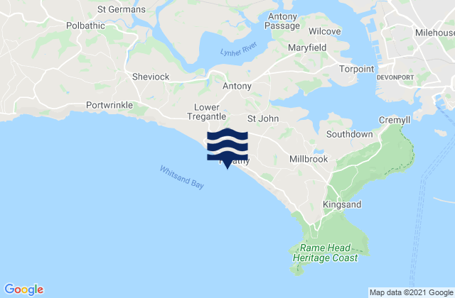 Mappa delle maree di Freathy Beach, United Kingdom