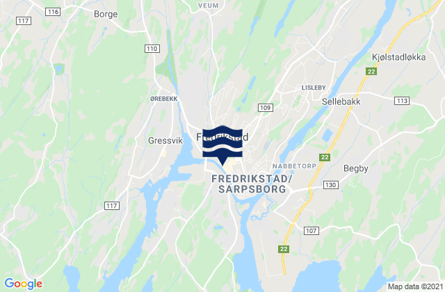 Mappa delle maree di Fredrikstad, Norway