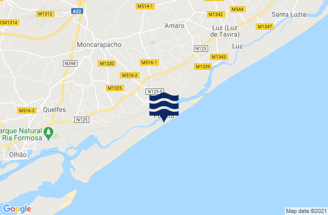 Mappa delle maree di Fuzeta beach (island), Portugal