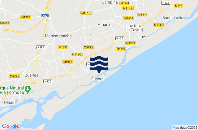 Mappa delle maree di Fuzeta beach (land based), Portugal