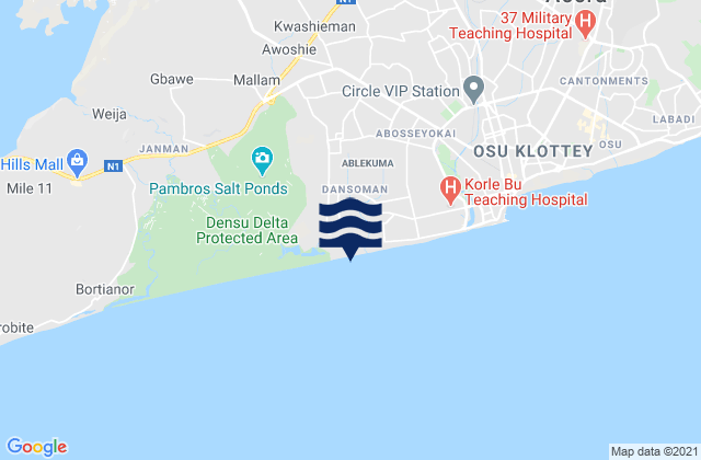 Mappa delle maree di Ga Central Municipal Assembly, Ghana