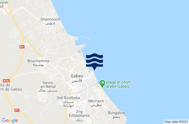 Mappa delle maree di Gabès, Tunisia
