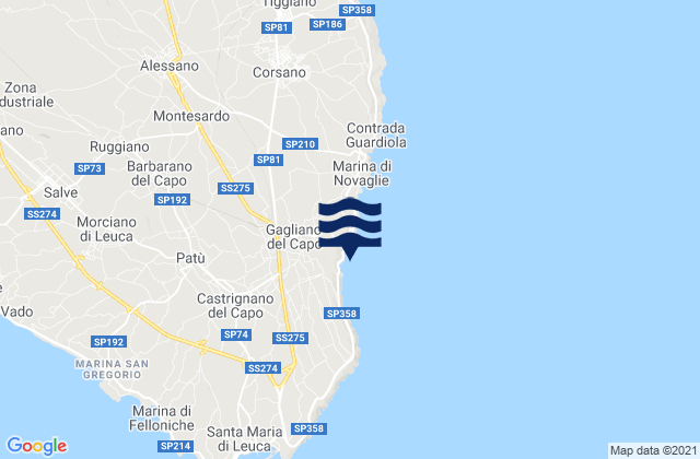 Mappa delle maree di Gagliano del Capo, Italy