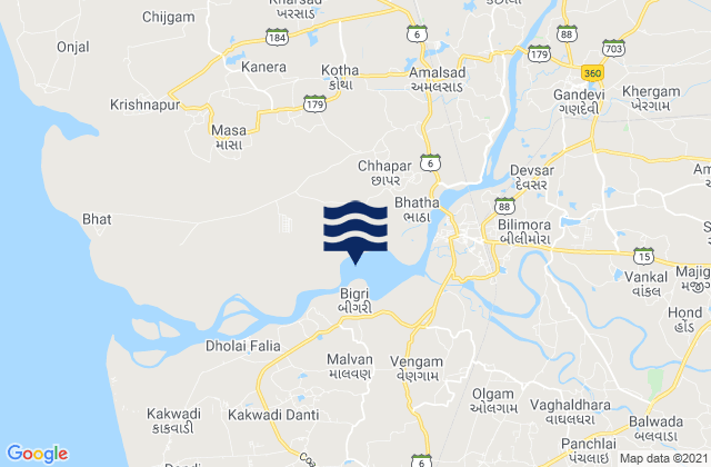 Mappa delle maree di Gandevi, India