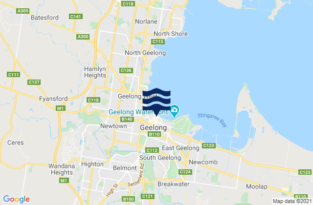 Mappa delle maree di Geelong, Australia