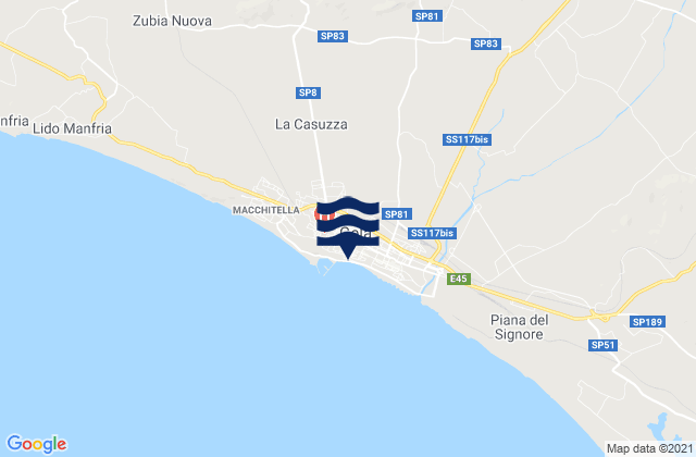 Mappa delle maree di Gela, Italy
