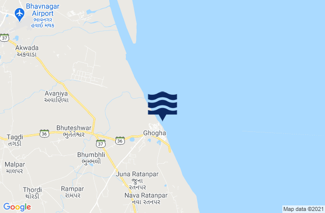 Mappa delle maree di Ghogha, India