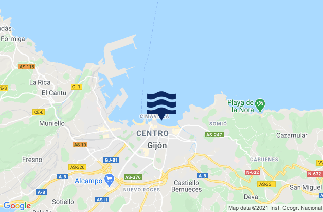 Mappa delle maree di Gijón, Spain