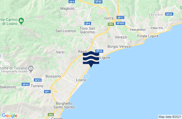 Mappa delle maree di Giustenice, Italy