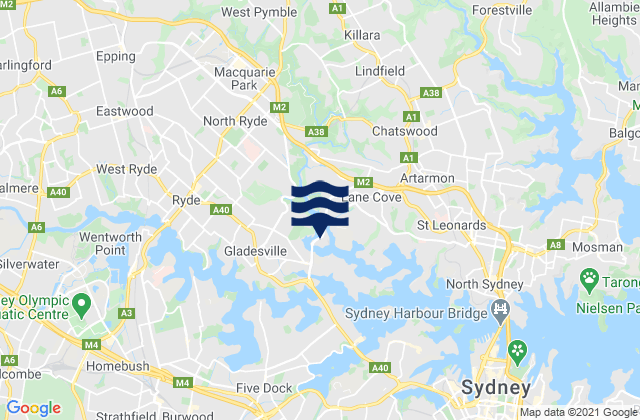 Mappa delle maree di Gladesville, Australia