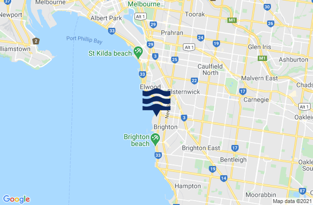 Mappa delle maree di Glen Eira, Australia