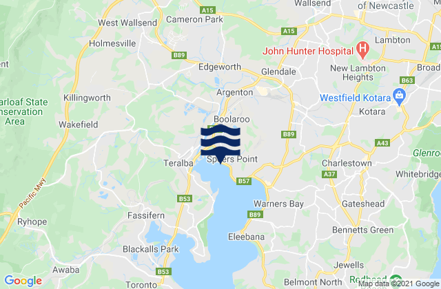 Mappa delle maree di Glendale, Australia
