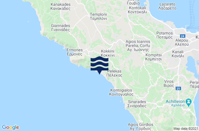 Mappa delle maree di Glyfada (Corfu), Greece