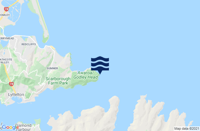 Mappa delle maree di Godley Head, New Zealand