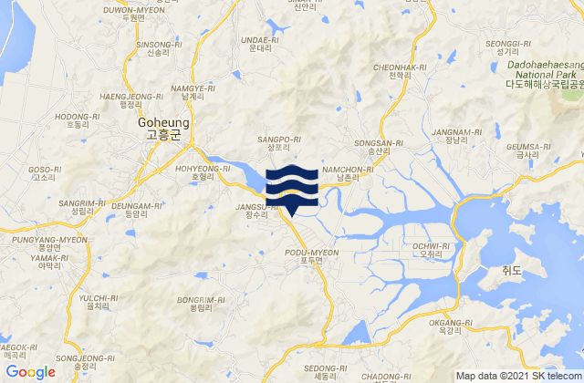 Mappa delle maree di Goheung-gun, South Korea