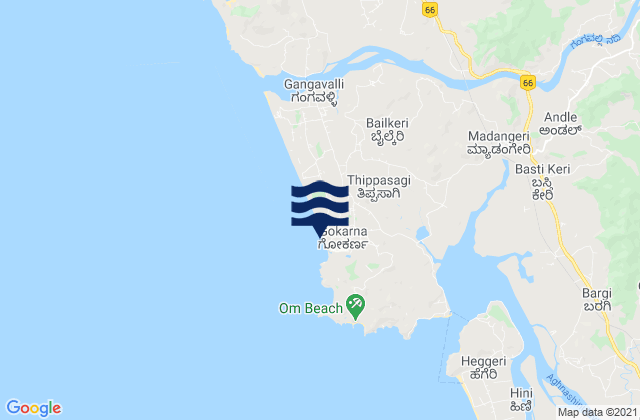 Mappa delle maree di Gokarna, India