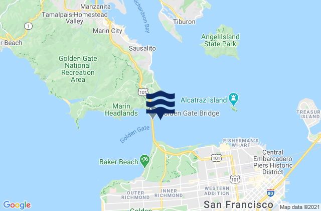 Mappa delle maree di Golden Gate Bridge 0.46 nm E of, United States