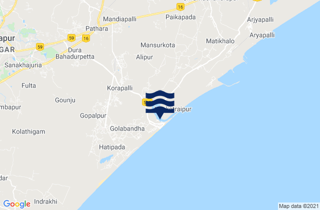 Mappa delle maree di Gopālpur, India