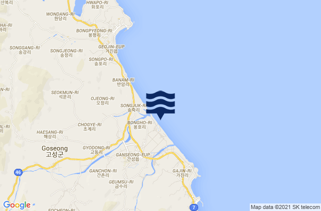 Mappa delle maree di Goseong-gun, South Korea