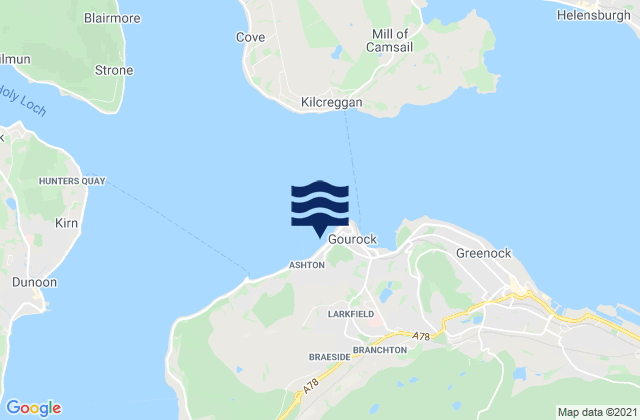 Mappa delle maree di Gourock West Bay Beach, United Kingdom