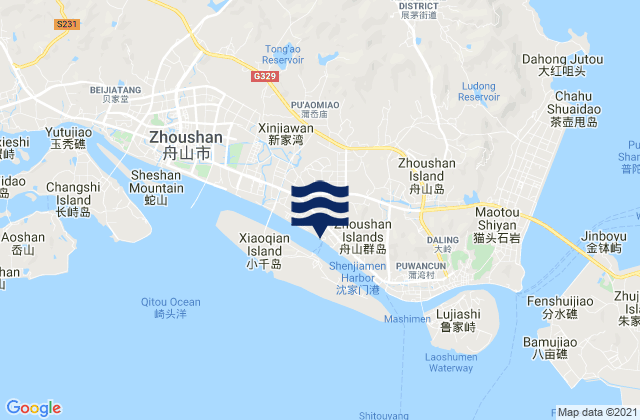 Mappa delle maree di Goushan, China