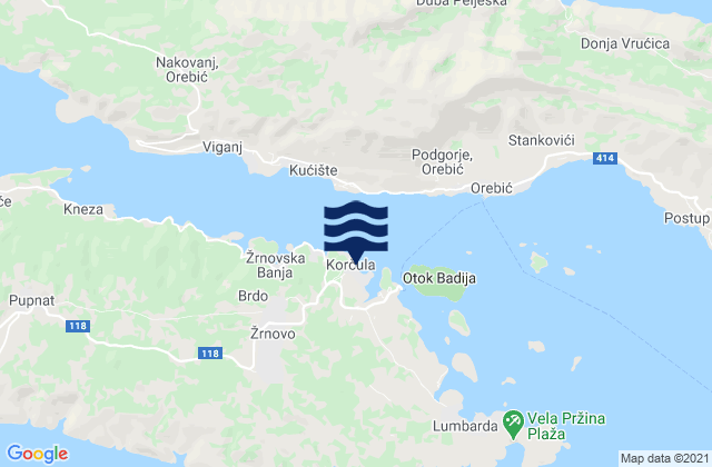 Mappa delle maree di Grad Korčula, Croatia