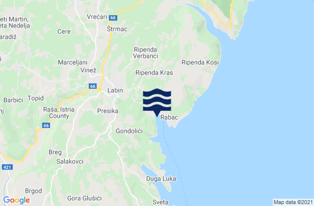 Mappa delle maree di Grad Labin, Croatia