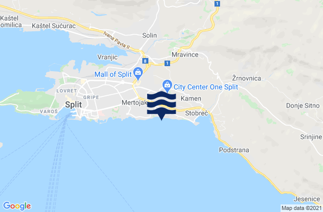 Mappa delle maree di Grad Split, Croatia