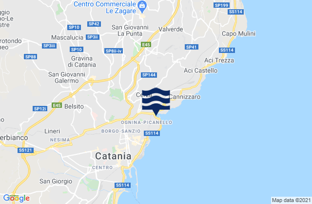 Mappa delle maree di Gravina di Catania, Italy